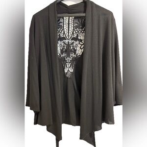 Ed Hardy Black Open Front Cardigan Crochet Lace Back Inset 2X